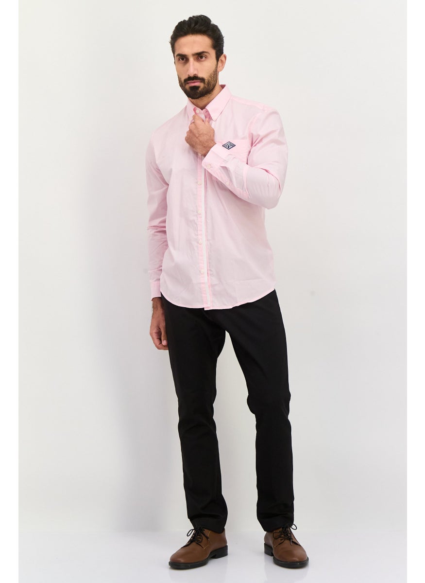 ESPRIT Men Regular Fit Plain Long Sleeves Casual Shirt, Pink  - Image 3