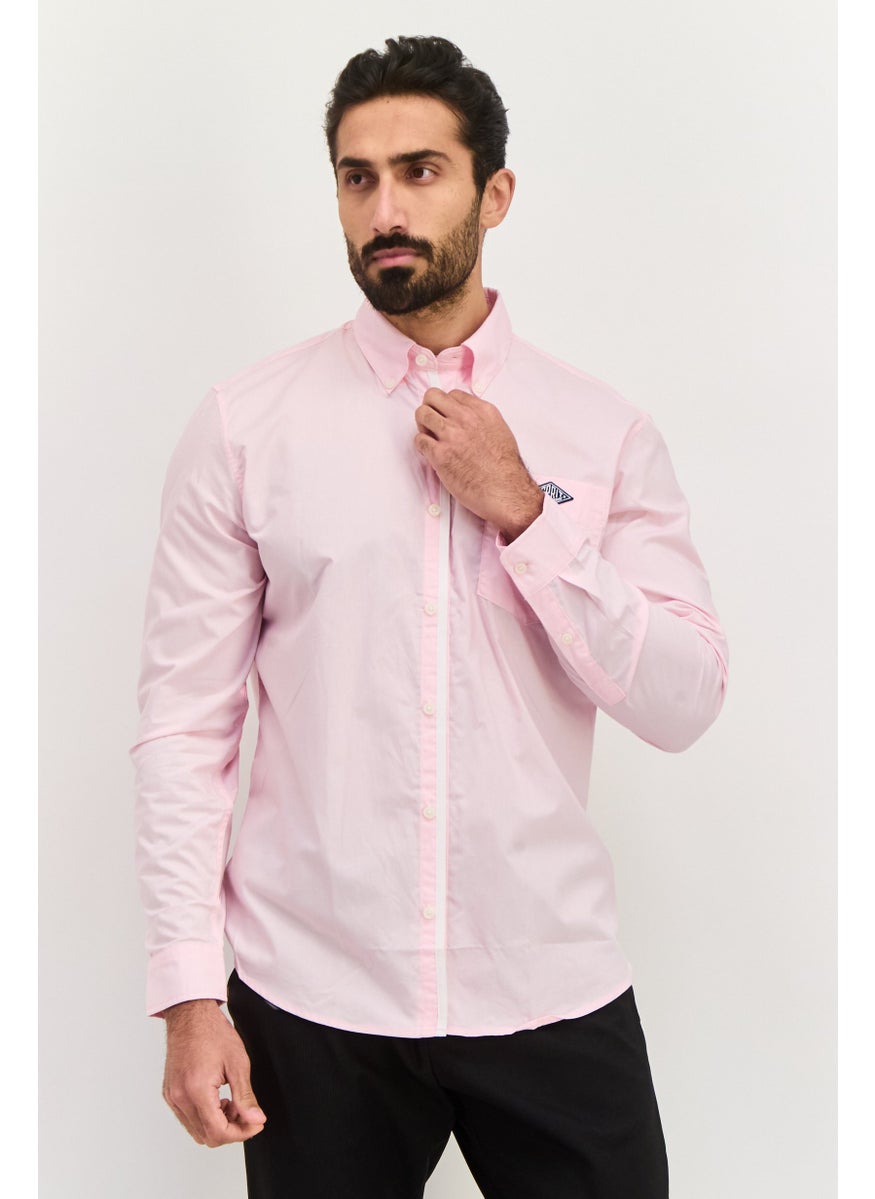ESPRIT Men Regular Fit Plain Long Sleeves Casual Shirt, Pink  - Image 1