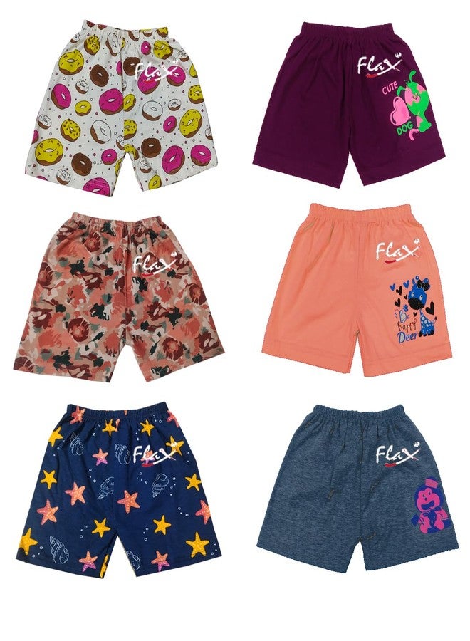 FLAX Printed Cotton Baby Boy's & Girl's Printed Shorts/Plain Shorts (Pack of 6) (2-3 Years) Multicolour - Image 1