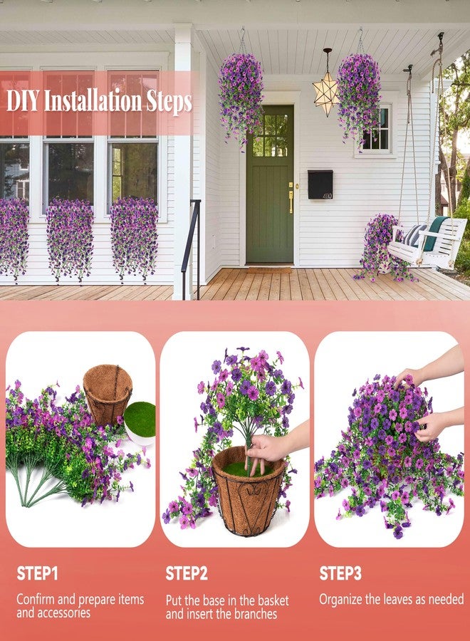 Ammyoo Artificial Faux Hanging Flower Plants with Basket Outdoor Spring Decoration, Fake Silk Flowers Daisy Planter Eucalyptus Realistic UV Resistant for Outside Garden Porch Patio Home Decor (Purple Lotus) - Image 3