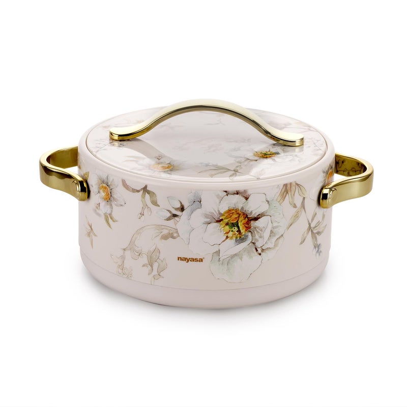 Nayasa Bethany Insulated Inner Steel Casserole | 1500 ML | BPA Free | Food Grade |Use for Keeping Roti | Serving Dal, Chawal, Gravy | Hot Pot for Kitchen | Chapati Box | White - Image 1