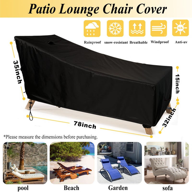 SIHAIAN Waterproof Patio Chaise Lounge Cover, Heavy Duty Outdoor Chaise Lounge Cover, Patio Furniture Covers, Anti-UV, Dust-Proof, Strong Fixation (78L" x 32"W x35"H inch, Black, 1Pack) - Image 3