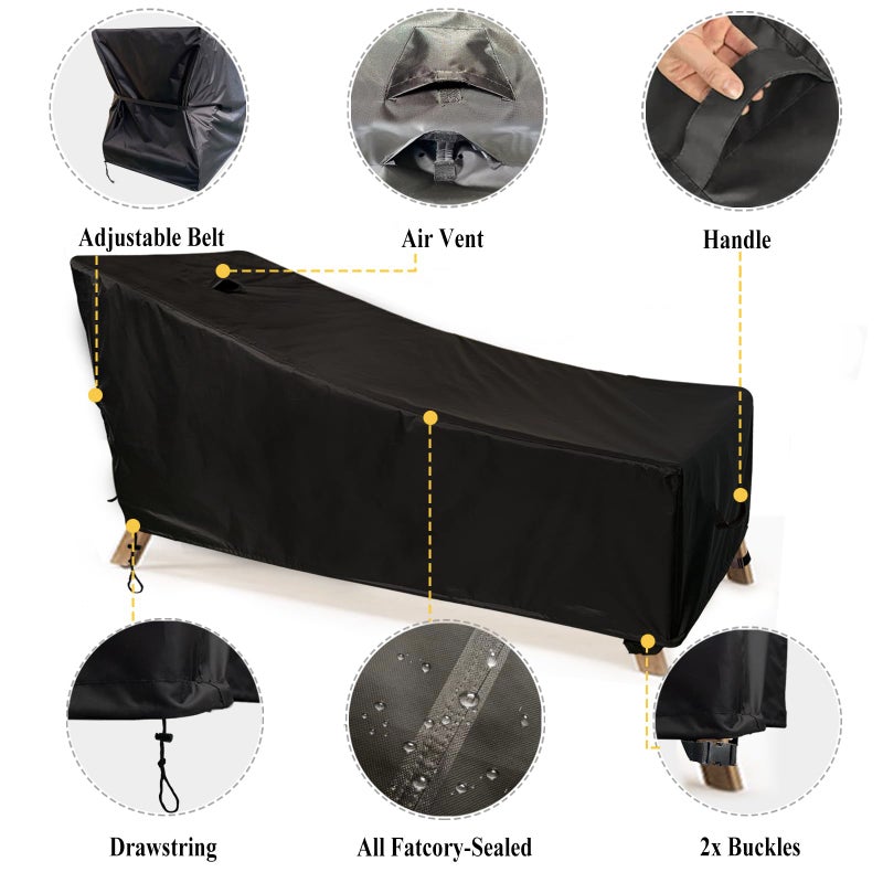 SIHAIAN Waterproof Patio Chaise Lounge Cover, Heavy Duty Outdoor Chaise Lounge Cover, Patio Furniture Covers, Anti-UV, Dust-Proof, Strong Fixation (78L" x 32"W x35"H inch, Black, 1Pack) - Image 5