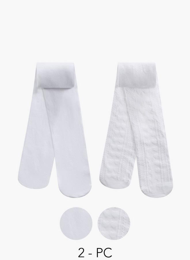 Little Missy Girls Tights with Elasticated Waistband - Set of 2 - Image 1