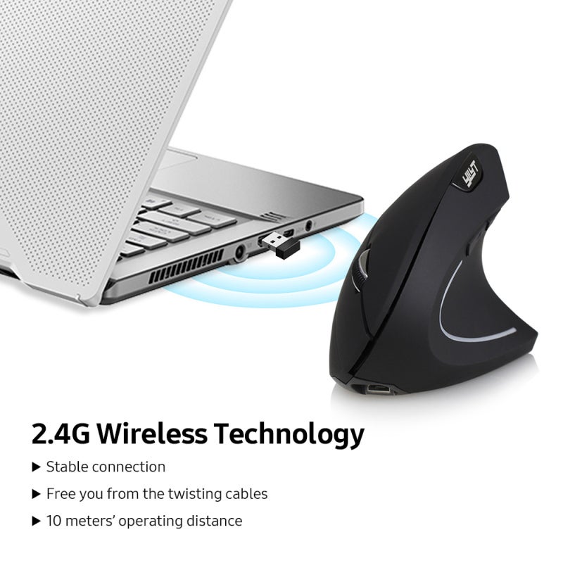 Vertical Ergonomic Wireless Mouse: 2.4G Stable Connection, 3 Adjustable DPI Levels, Rechargeable Built-In Lithium Battery, Black for Home Office And Daily Computer Use - Image 5