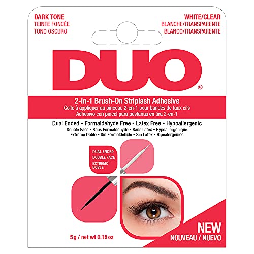 DUO Adhesives 2in1 Brush On Clear  Dark Adhesive DualEnded Two Color Choice False Eyelash Adhesive Solution for Strip Lashes 018 oz 1Pack
