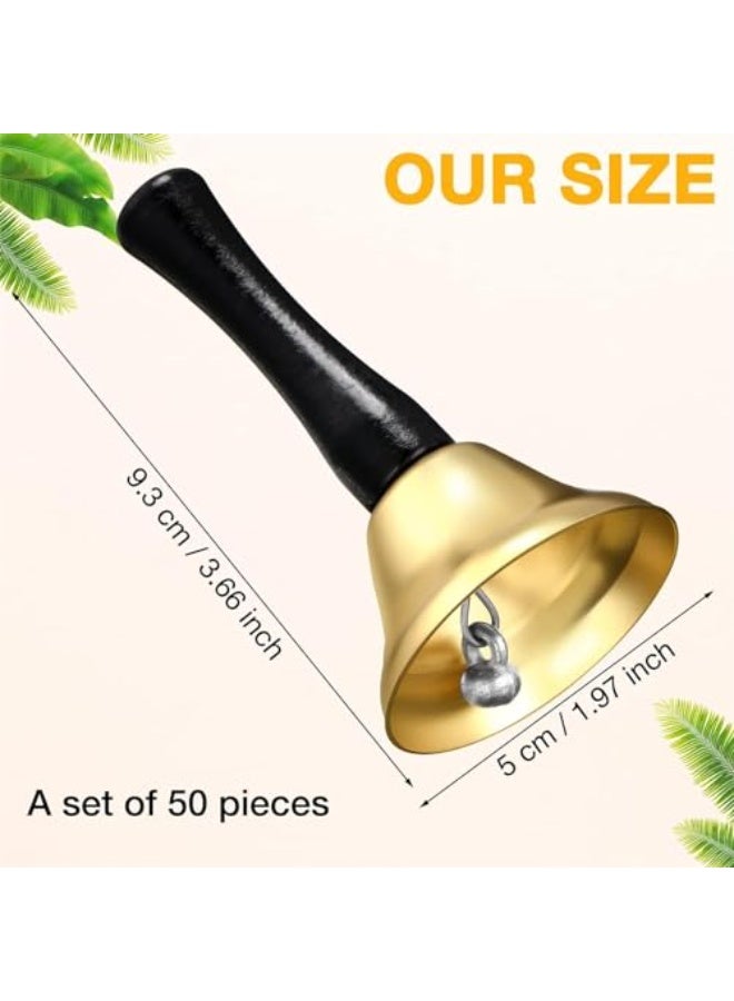 LAMAY 50 Pcs Gold Hand Bell Steel Call Bell Dinner Bell Service Bell Wedding Bells with Wood Handles for the Sick Elderly Alert Classroom Alarm - Image 2