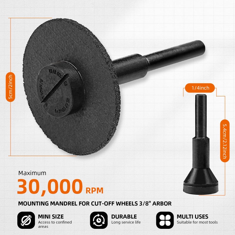 SI FANG 2 Inch Die Grinder Cut-Off Wheel and 3/8in Arbor Hole 1/4in Stem Mounting Mandrel Holder Accessories, for Air Grinders Drill Rotary Tool, Mini Metal Cutting Wheels Cutter Discs 11 Pack Set - Image 2