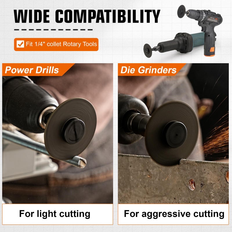 SI FANG 2 Inch Die Grinder Cut-Off Wheel and 3/8in Arbor Hole 1/4in Stem Mounting Mandrel Holder Accessories, for Air Grinders Drill Rotary Tool, Mini Metal Cutting Wheels Cutter Discs 11 Pack Set - Image 5