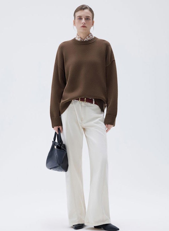 SUUKSESS Women Cashmere Blend Oversized Crew Neck Long Sleeve Pullover Sweaters, Cocoa Brown, XL - Image 5