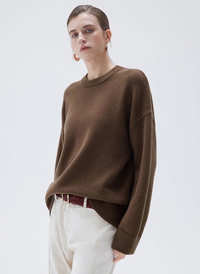 SUUKSESS Women Cashmere Blend Oversized Crew Neck Long Sleeve Pullover Sweaters, Cocoa Brown, XL - Image 2