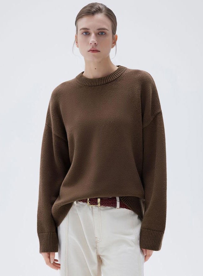 SUUKSESS Women Cashmere Blend Oversized Crew Neck Long Sleeve Pullover Sweaters, Cocoa Brown, XL - Image 4