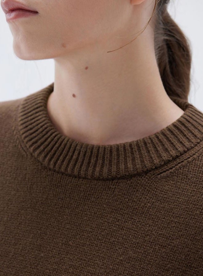 SUUKSESS Women Cashmere Blend Oversized Crew Neck Long Sleeve Pullover Sweaters, Cocoa Brown, XL - Image 3