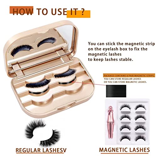 JYHi False Eyelash Storage Case with Mirror Lash Organizer Holder Box Empty Makeup Cosmetic Travel Case and Eyelash Tweezers Lash Container (Gold) - Image 3