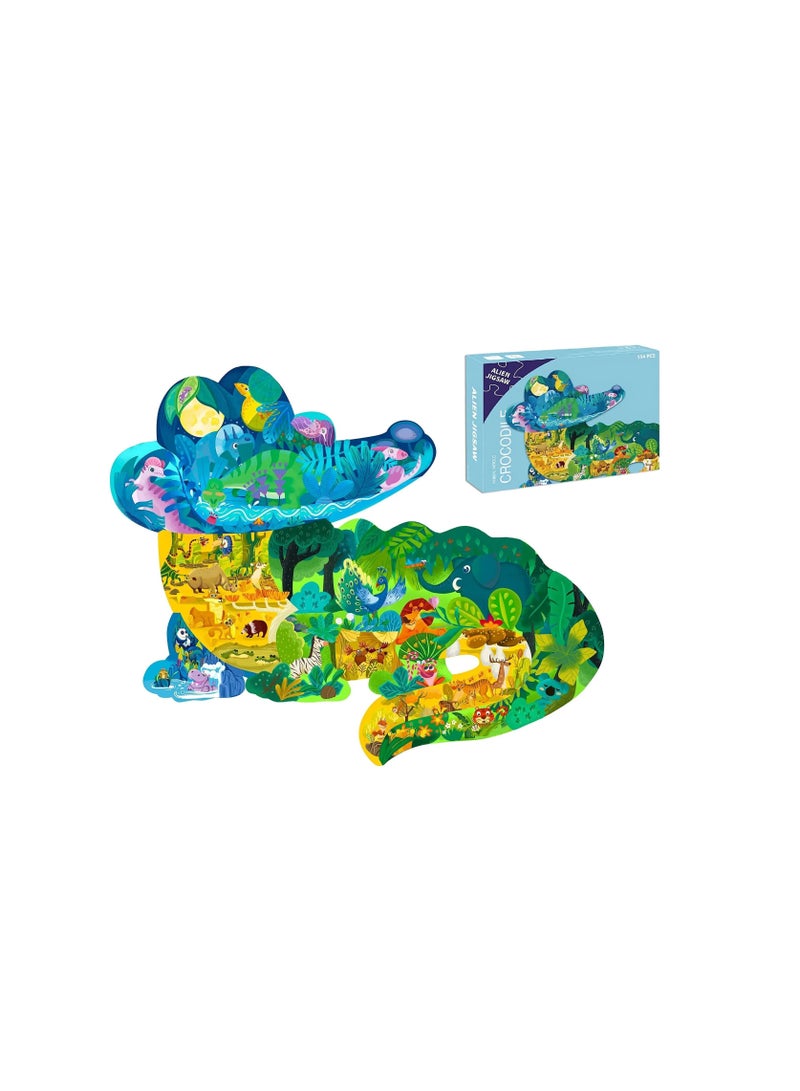 Jigsaw Puzzles for Kids Ages 3-5, 6-8, 8-10, Children Colorful Fun Animal Shaped Puzzle Learning Educational Toys Gifts Games Boys and Girls (Crocodile-154 PCS) - Image 1