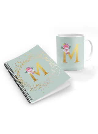 Custom Monogram Initial Letter Floral Pattern Alphabet - M  ( Light Green )