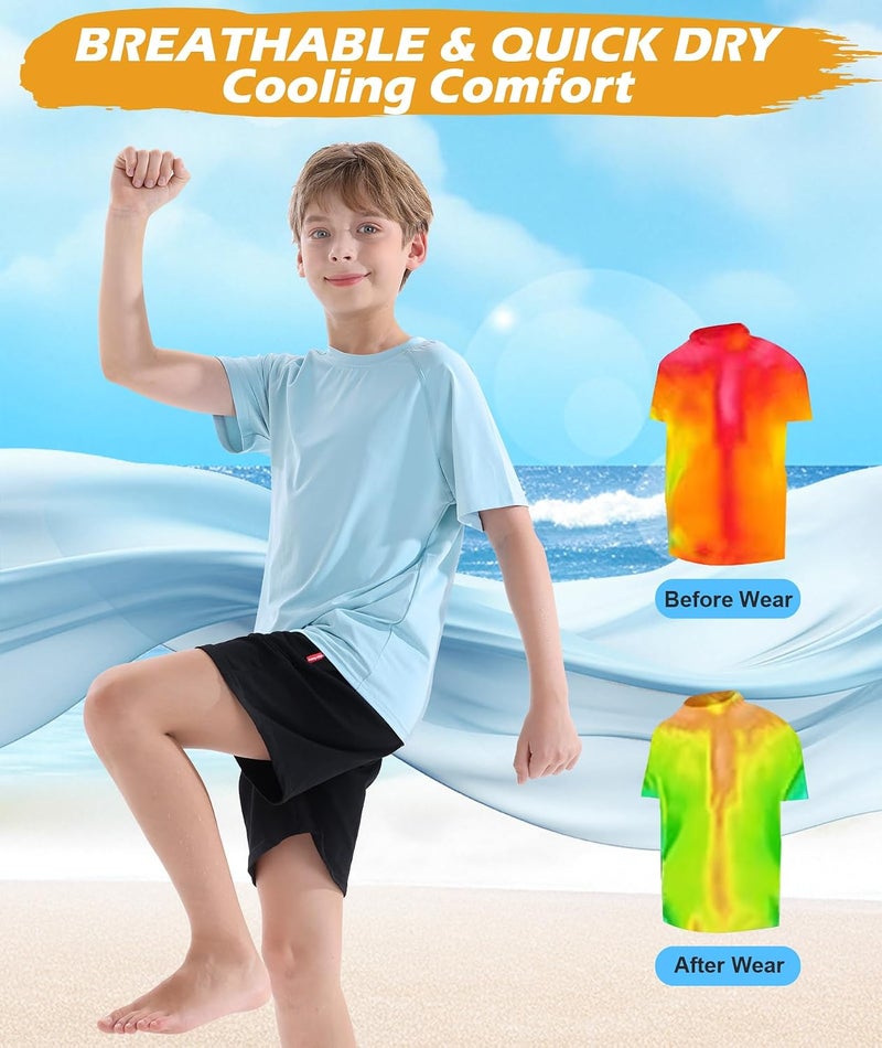 Zoofly Boys Swim Shirt UPF 50+ Kids Rash Guard Short Long Sleeve 3 Pack Youth Sun UV Protection SPF Water Fishing Top Shirts 5-18Y - Image 3