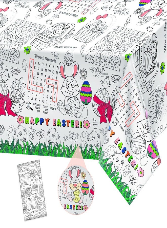 Litmitfu 1 Pack Happy Easter Coloring Tablecloth for Kids - Giant Easter Color-in Paper Poster, Rectangle Easter Bunny Activity Coloring Table Cloth for Spring Easters Party Decorations Favors, 54 x 108 Inch - Image 1