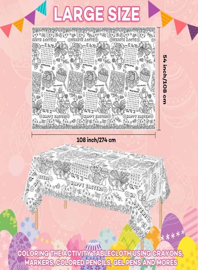 Litmitfu 1 Pack Happy Easter Coloring Tablecloth for Kids - Giant Easter Color-in Paper Poster, Rectangle Easter Bunny Activity Coloring Table Cloth for Spring Easters Party Decorations Favors, 54 x 108 Inch - Image 3
