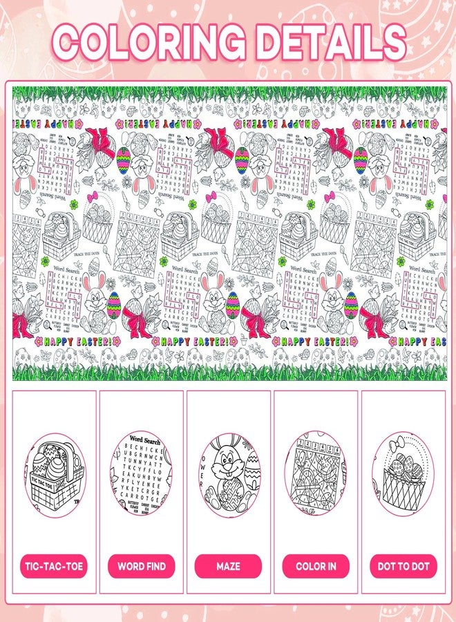 Litmitfu 1 Pack Happy Easter Coloring Tablecloth for Kids - Giant Easter Color-in Paper Poster, Rectangle Easter Bunny Activity Coloring Table Cloth for Spring Easters Party Decorations Favors, 54 x 108 Inch - Image 4