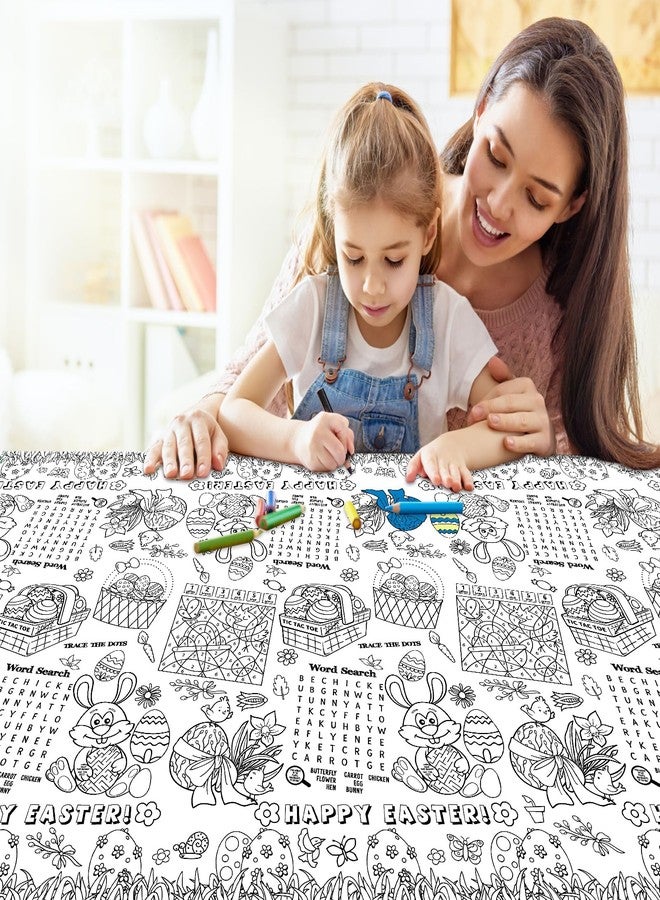 Litmitfu 1 Pack Happy Easter Coloring Tablecloth for Kids - Giant Easter Color-in Paper Poster, Rectangle Easter Bunny Activity Coloring Table Cloth for Spring Easters Party Decorations Favors, 54 x 108 Inch - Image 2
