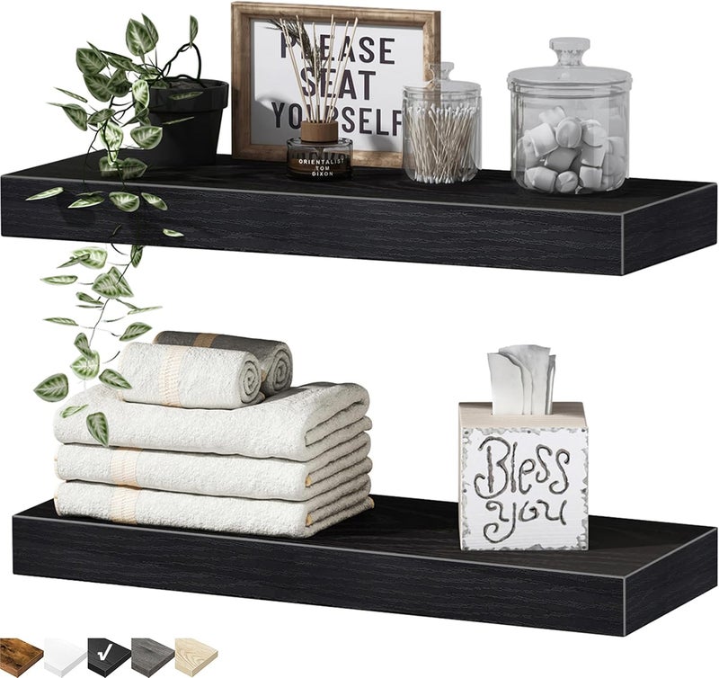 QEEIG Black Bathroom Shelves Floating Shelves for Wall Shelf Over Toilet Small Wall Mounted Modern Farmhouse 16 inch Set of 2 (008-40B) - Image 1