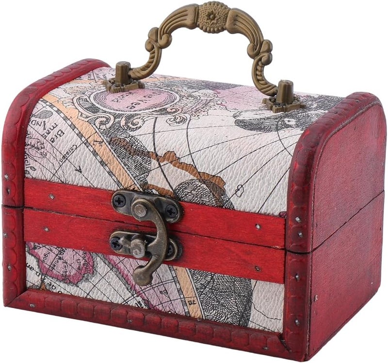 CALFOVERA Retro Pirate Treasure Chest Mini Vintage Wooden Jewelry Stroage Cases Keepsake Box Small European Decorative PU Leather Treasure Box with Handle for Jewelry Pearl Trinkets Birthday Gifts - Image 1