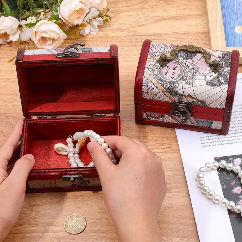 CALFOVERA Retro Pirate Treasure Chest Mini Vintage Wooden Jewelry Stroage Cases Keepsake Box Small European Decorative PU Leather Treasure Box with Handle for Jewelry Pearl Trinkets Birthday Gifts - Image 3