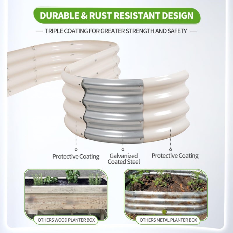 Permade Galvanized Raised Garden Bed - 4x2x1FT Metal Planter Boxes Outdoor | Oval Steel Raised Bed Kit for Gardening with Protective Tape, Gloves for Vegetables, Flower, Herb (White) - Image 3