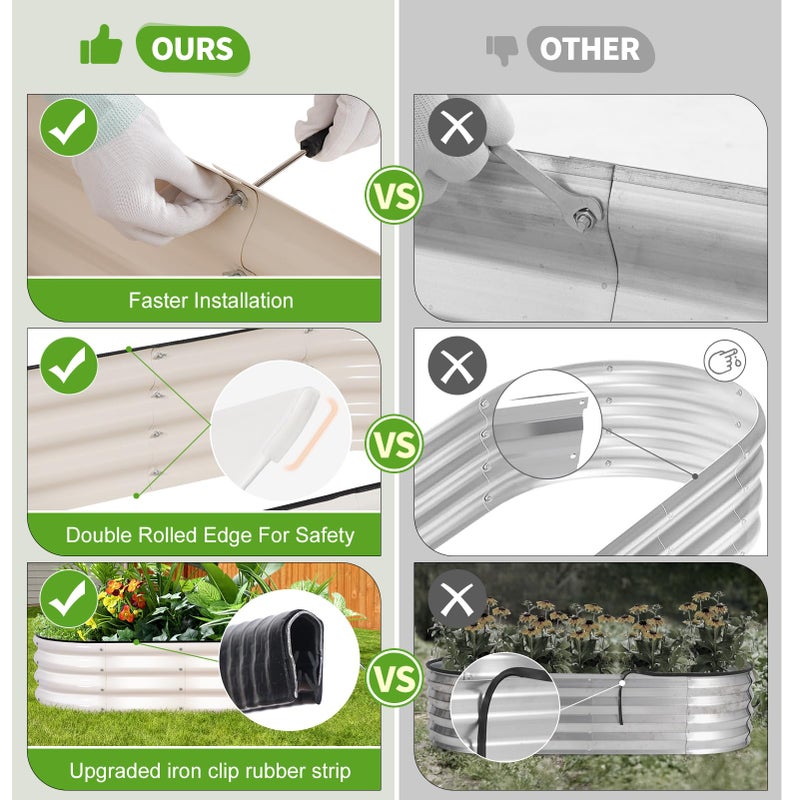 Permade Galvanized Raised Garden Bed - 4x2x1FT Metal Planter Boxes Outdoor | Oval Steel Raised Bed Kit for Gardening with Protective Tape, Gloves for Vegetables, Flower, Herb (White) - Image 4