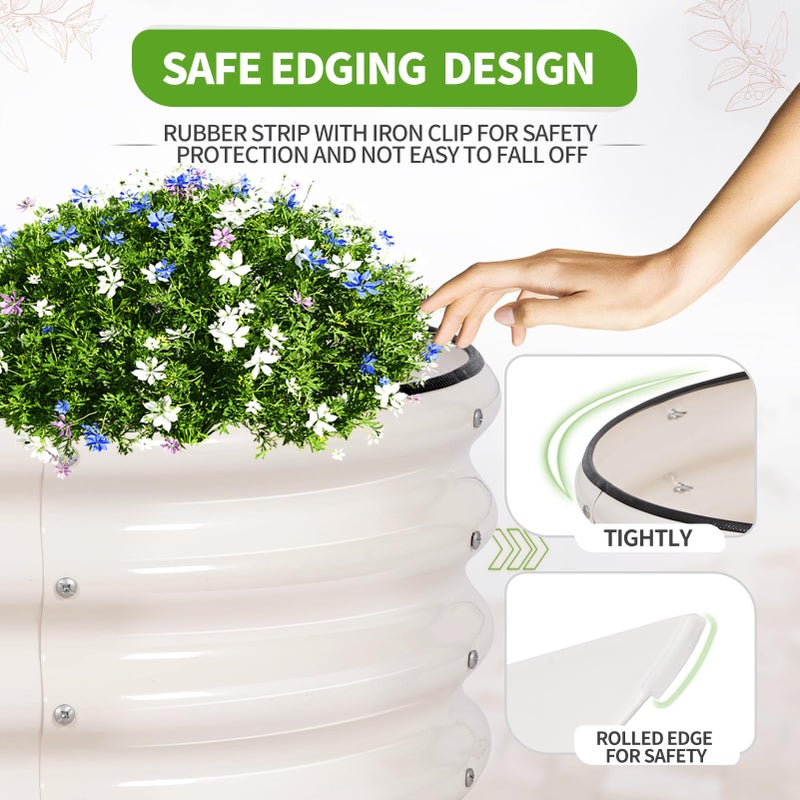 Permade Galvanized Raised Garden Bed - 4x2x1FT Metal Planter Boxes Outdoor | Oval Steel Raised Bed Kit for Gardening with Protective Tape, Gloves for Vegetables, Flower, Herb (White) - Image 2