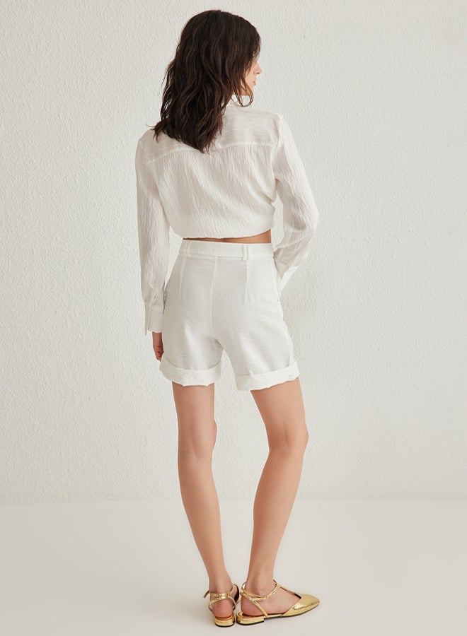 trendyol White Woven Shorts with Turned Legs - Image 5