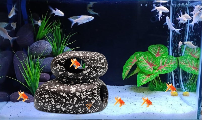 GIG BAZAAR Aquarium Rock Cave Shelter, Hidden Space for Fish & Shrimp, Speckled Granite Stone, Fish Tank Decoration & Ornament Accessories (Black) - Image 2