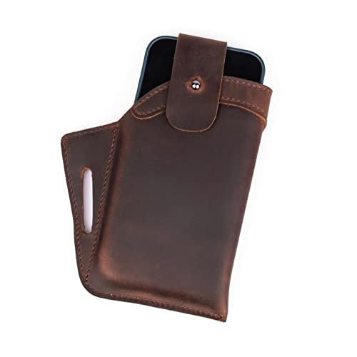 Topstache Leather Phone Holster for Belt, Flip Cellphone case for iPhone 14, 14 Pro, 13 Pro, 13, 12 Pro, 12, 11, XR, Galaxy S22, S21, S20,Premium Leather Pouch for Phone with Protective Case. - Image 1