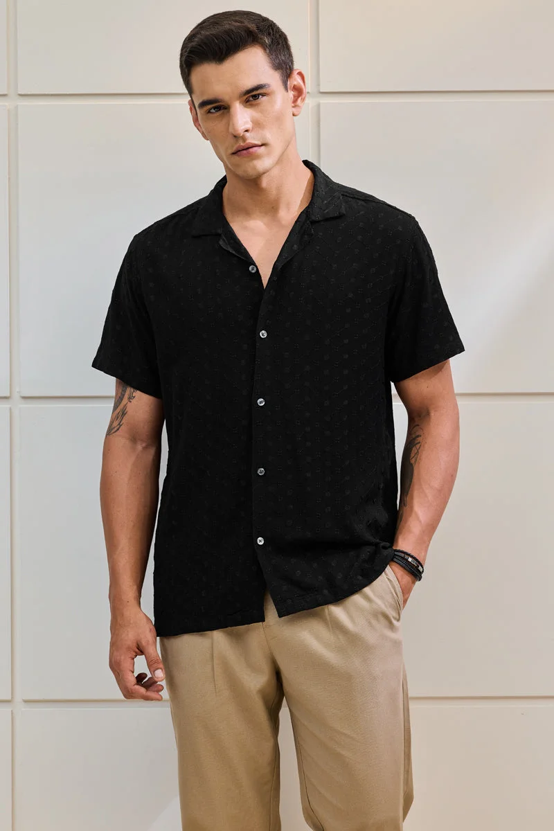 SNITCH Black Textured Half Sleeve Boxy Shirt