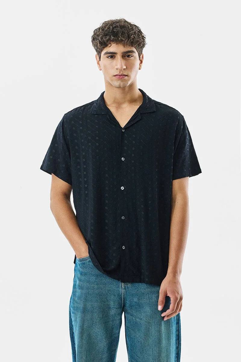 سنيتش Black Textured Half Sleeve Boxy Shirt