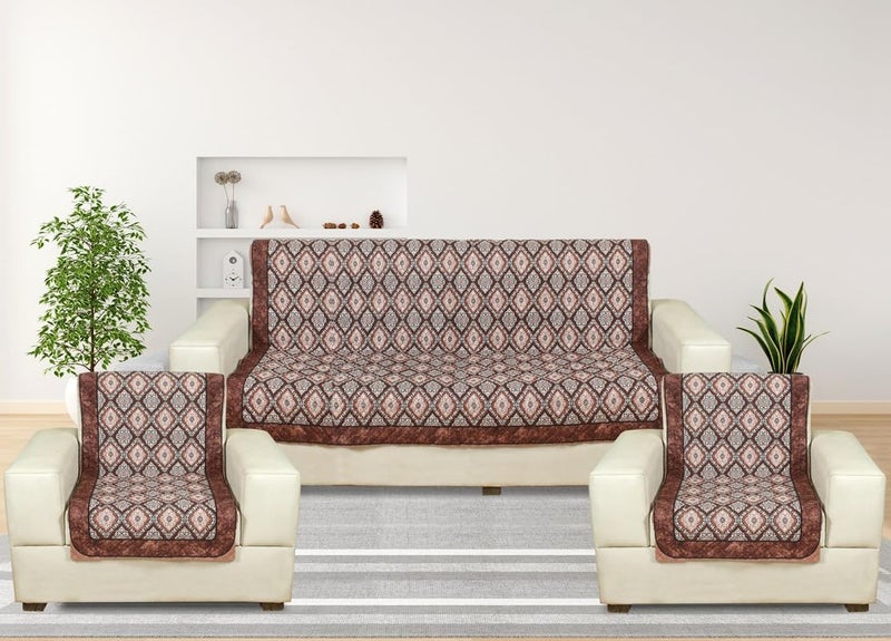 Nendle Premium Touch Soft Velvet 3 Layer Quilted Sofa Cover 5 Seater with Combined seat and Back| Anti-Slip Protector Covers for Living Room, Drawing Room (Brown, Pack of 3+1+1) - Image 1