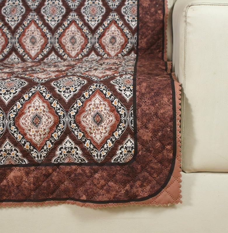 Nendle Premium Touch Soft Velvet 3 Layer Quilted Sofa Cover 5 Seater with Combined seat and Back| Anti-Slip Protector Covers for Living Room, Drawing Room (Brown, Pack of 3+1+1) - Image 4