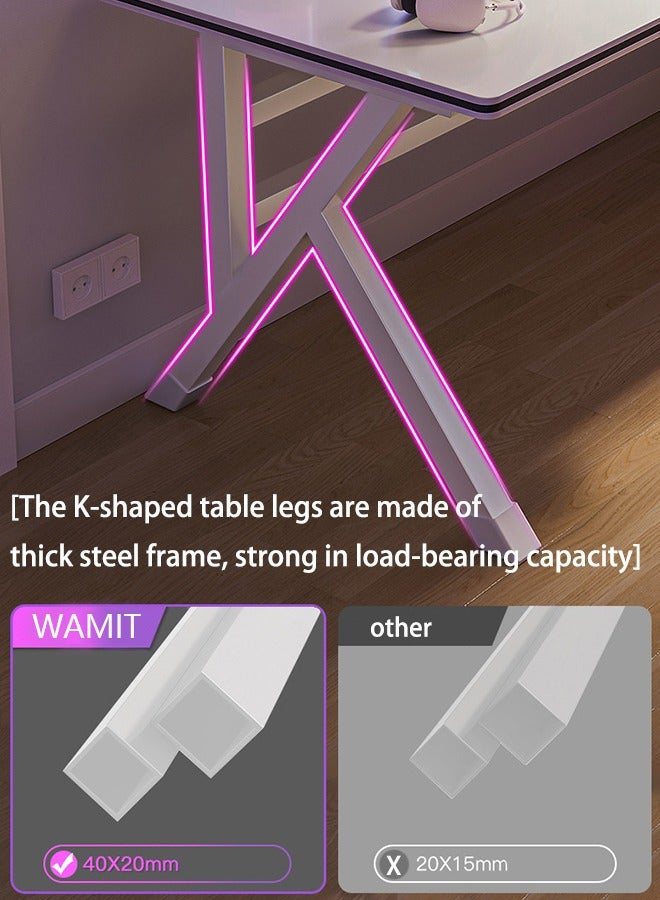 WAMIT Ergonomic Large Comfortable Gaming Desk, Computer Desk, K-Shaped Gaming Table, PC Gaming Workstation, Home Offices, Space Saving, Easy Assembly (White, 140×60×75cm)  - Image 4