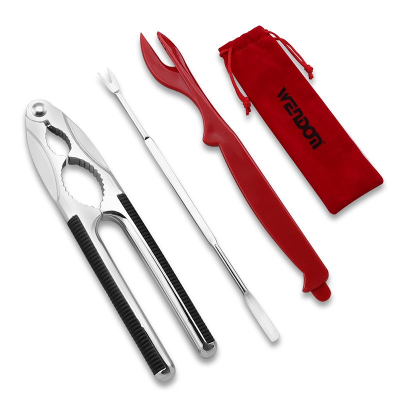 WENDOM Crab Crackers and Tools Set 3pcs Includes Crab Leg Crackers Nonslip Handle Lobster Shellers Crab ForksPicks and Portable Storage Bag Seafood Tools 