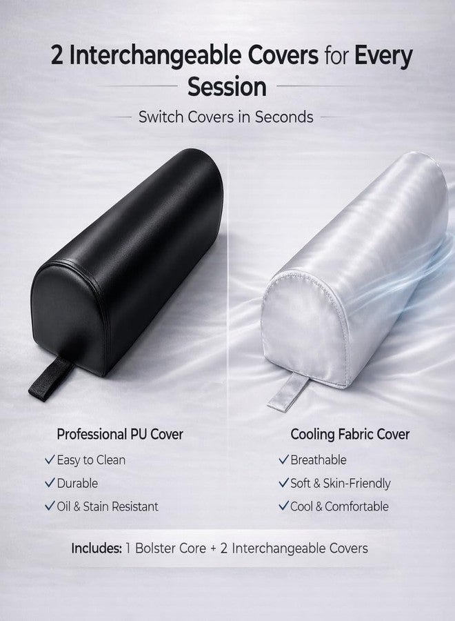 ProTouch Dual-Cover Comfort Massage Bolster Pillow 3/4 Round, 26 x 6 x 6 in PU Leather & Cooling Cover Bolster for Massage Table, Massage Bolster Pillow for Legs, Leg & Knee Bolster Support - Black/ Light Gray - Image 2