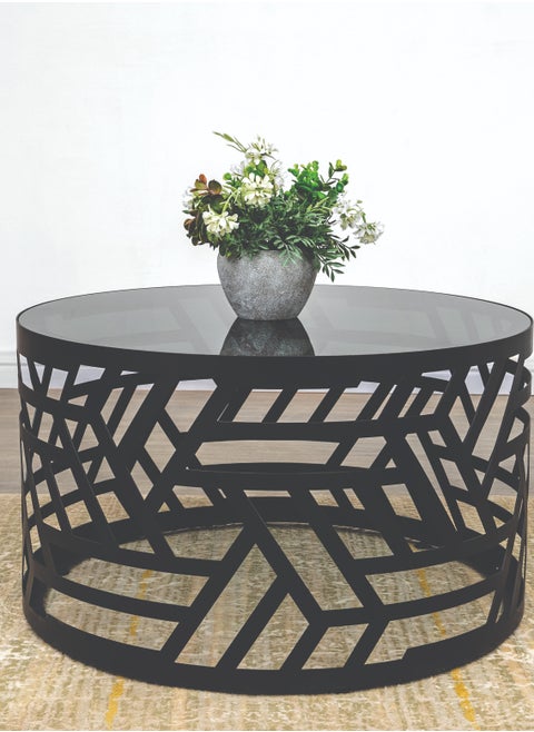 Coffee table Metal, Black Electrostatic Paint + Glass top 79L x 45H x 79W