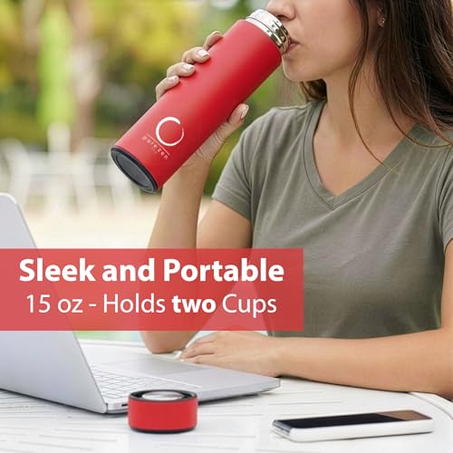 Pure Zen Tea Thermos with Infuser for Hot and Cold Infusions - Stainless Steel - Tea Infuser Bottle - Leakproof Travel Mug with Filter - 15oz - Red - Image 2