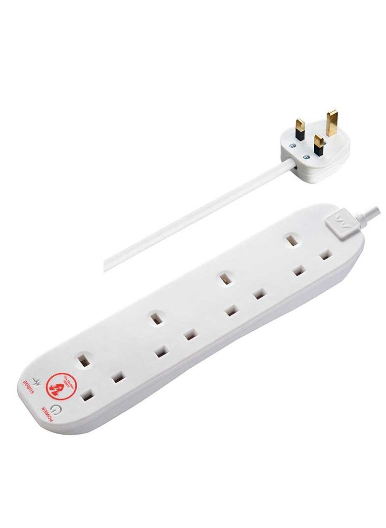 ماستربلاج - سلك تمديد محمي بأربعة مقابس من Masterplug، 2 متر، أبيض، كفالة لمدة 2 سنوات، علامة تجارية بريطانية عمرها 75 عامًا - Image 1