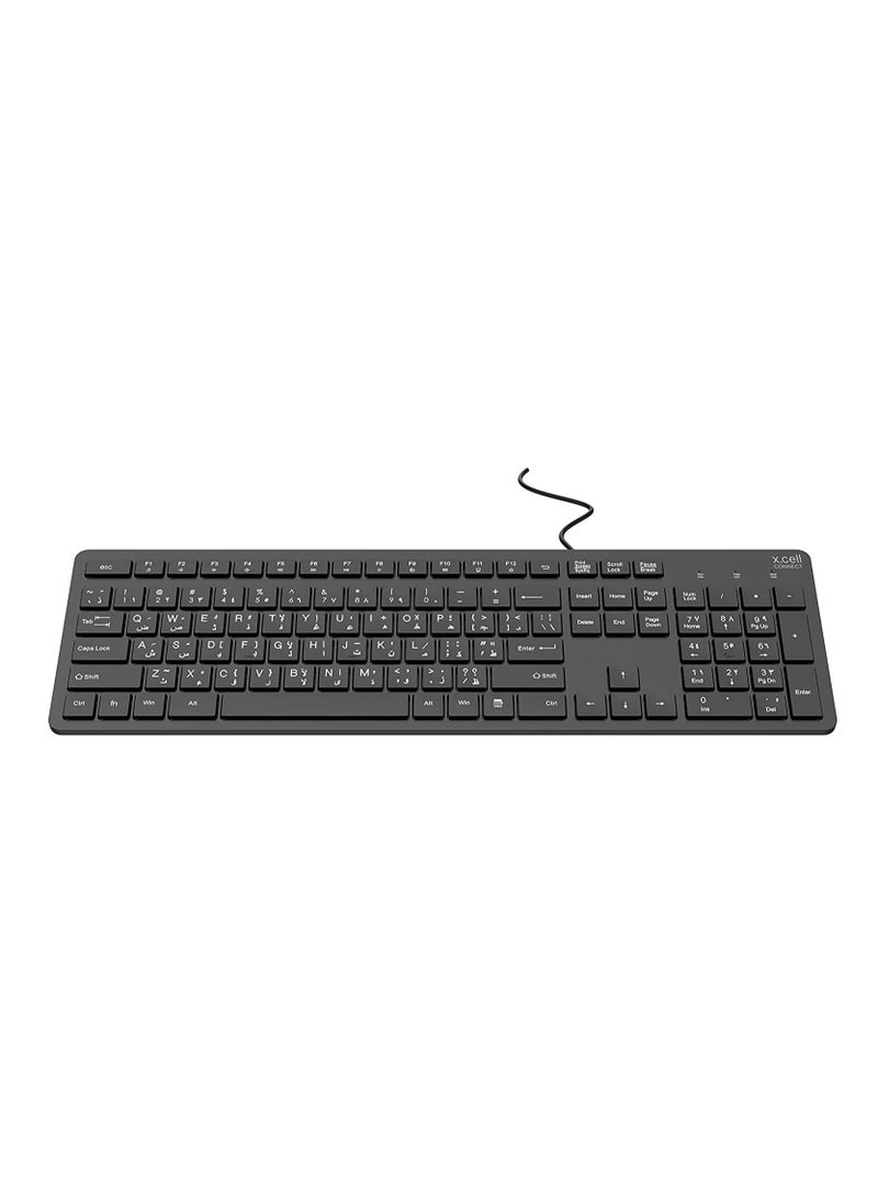 Xcell Xcell Wired Precision Keyboard KB-101W, Dual Arabic-English Full with Numeric Keypad, USB-A Connectivity, Silicon Membrane Spill Proof - Black  - Image 1