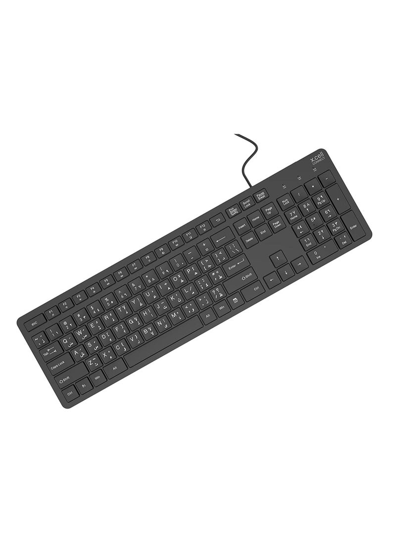 Xcell Xcell Wired Precision Keyboard KB-101W, Dual Arabic-English Full with Numeric Keypad, USB-A Connectivity, Silicon Membrane Spill Proof - Black  - Image 2