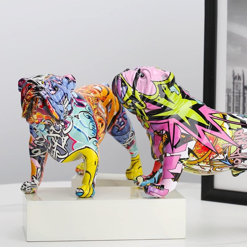 suruim Colorful Dog Sculptures Home Decor Graffiti Modern Art Home Decorations Dog Statue Room Bookshelf TV Cabinet Decor Animal Ornament (Bulldog) - Image 2