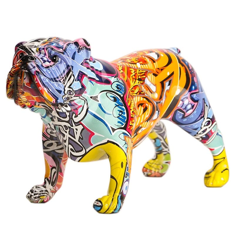 suruim Colorful Dog Sculptures Home Decor Graffiti Modern Art Home Decorations Dog Statue Room Bookshelf TV Cabinet Decor Animal Ornament (Bulldog) - Image 1