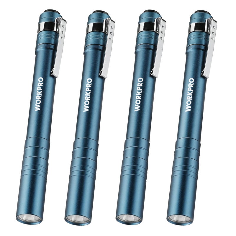 WORKPRO LED Pen Light, Aluminum Pen Flashlights, Pocket Flashlight with Clip for Inspection, Emergency, Everyday, 2AAA Batteries Included, Blue (4-Pack) - Image 1