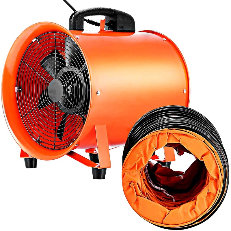 VEVOR VEVOR 10 Inch Portable Ventilator Fan High Velocity Low Noise 2700m3h Air Flow 320W Power 295Pa Pressure with 5M Duct Hose Orange 